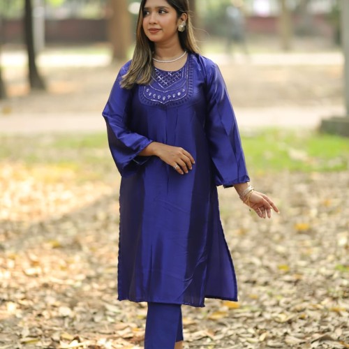 New Japani Silk Two Piece - নেকলেস ডিজাইন ও বাটারফ্লাই সেলোয়ার সহ স্টাইলিশ টু পিস