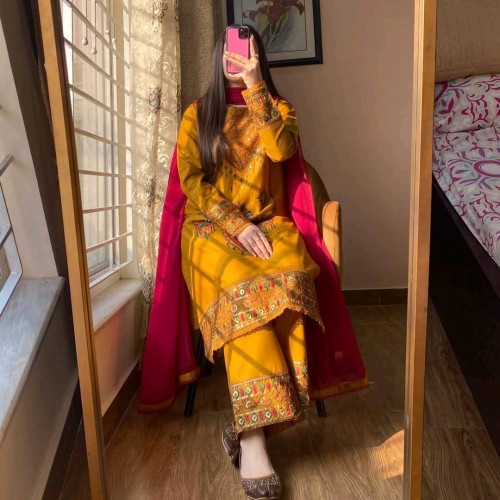 Ready Sequence Embroidery Three Piece - সফট কটন ও চিফন ওড়না সহ এমব্রয়ডারি থ্রি পিস