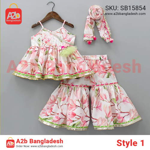 Trendy Baby Tops with Sharara for Girls (Age 3-12 Years) – Premium Linen