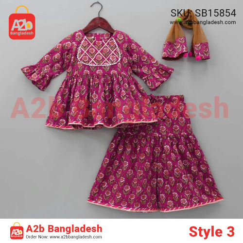 Trendy Baby Tops with Sharara for Girls (Age 3-12 Years) – Premium Linen