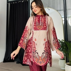 Chic and Sleek Majolica Print Co-Ord Set – SB17133 Digital Printed 2 Piece | Cotton Silk